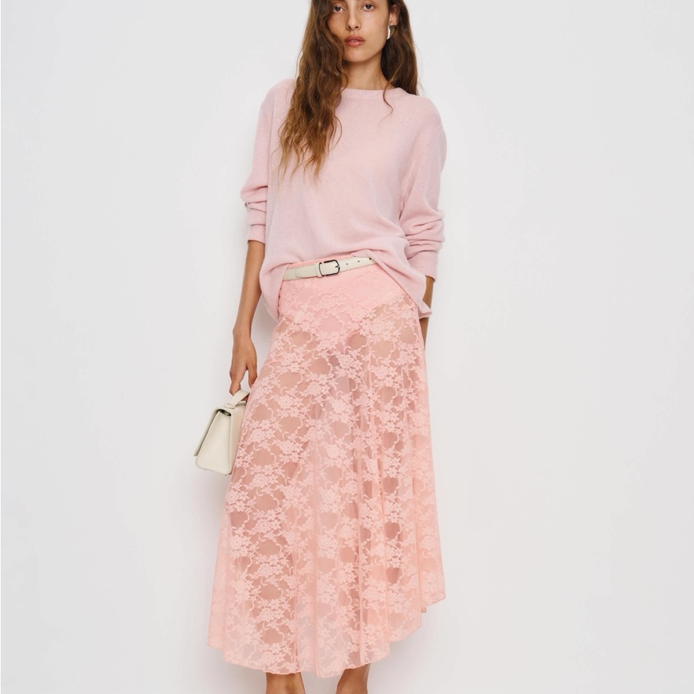 Reformation Sheer Lace Pink Skirt NWT